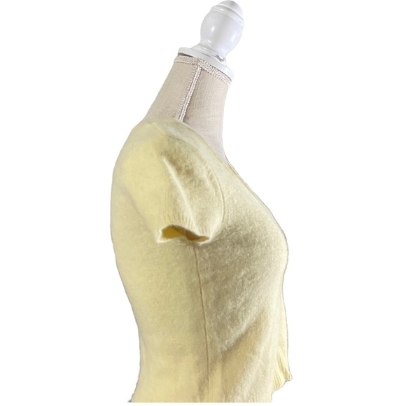 Moda International Women Yellow Lambs Wool Angora Short Sleeve Crop Sweater Sz M - Picture 8 of 11